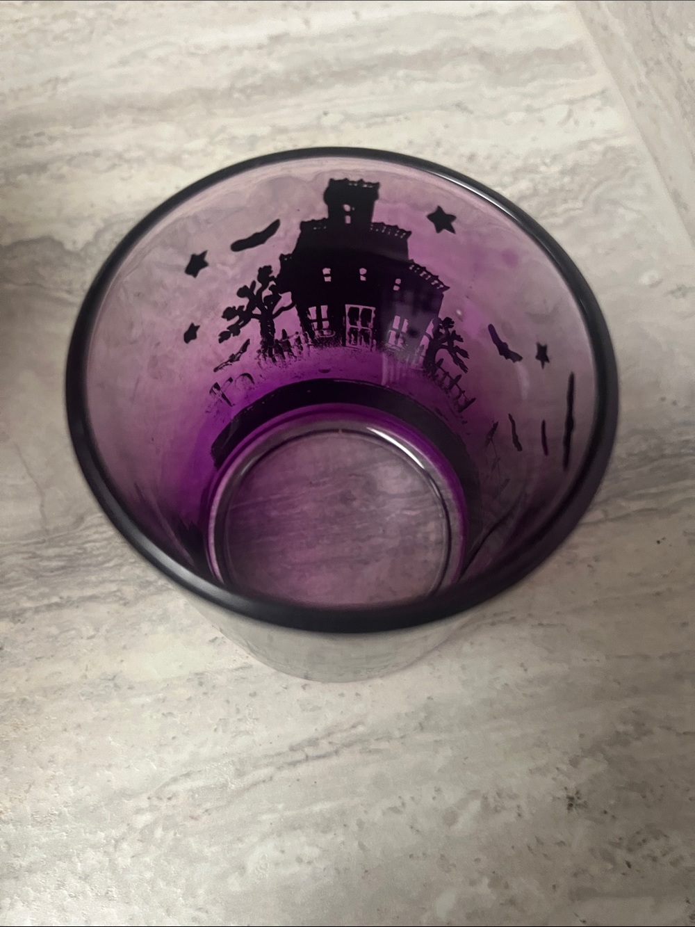 Halloween Haunted House Purple Glass Votive Candle Holder - Picture 4 of 4